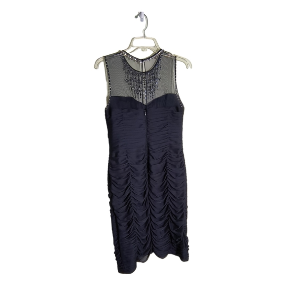 Adrianna Papell Navy Blue Sleeveless Embellished Mesh Ruched bodycon dress SZ 8 - Picture 7 of 15